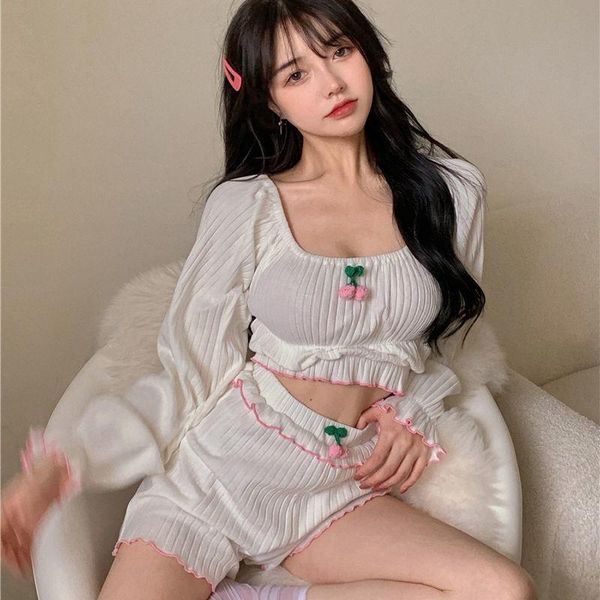 women's sleepwear pajamas thin sweet loose long sleeve shorts summer girl's auricularia edge two piece home wear, Black;red
women's sleepwear pajamas thin sweet loose long sleeve shorts summer girl's auricularia edge two piece home wear, Black;red