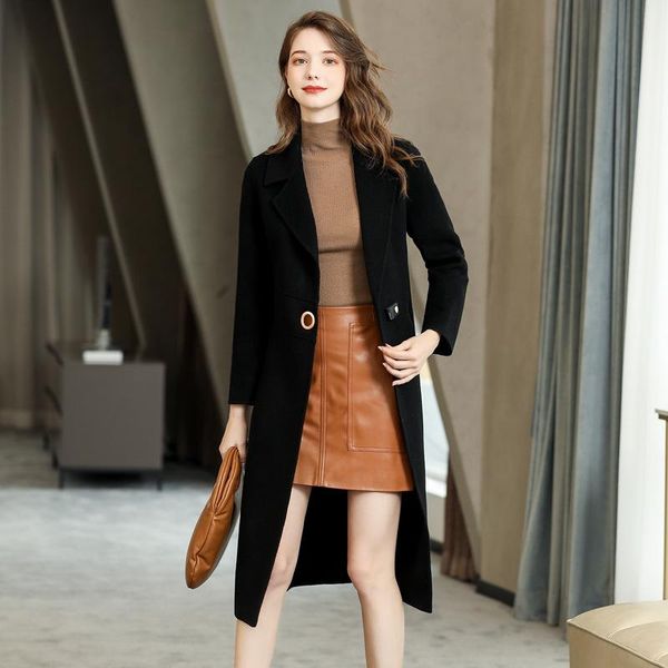 women's wool & blends double faced woollen overcoat leisure autumn and winter breasted korean mid long woolen sweater, Black
women's wool & blends double faced woollen overcoat leisure autumn and winter breasted korean mid long woolen sweater, Black