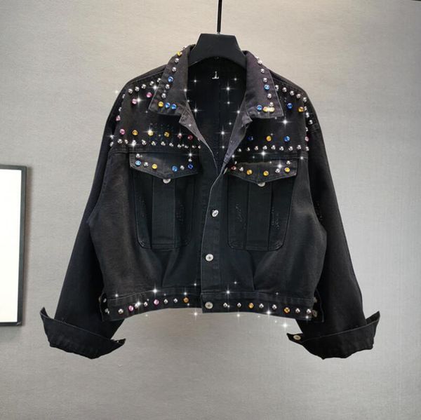 women's jackets denim short jacket spring and autumn 2021 heavy diamond-studded loose thin all-match blouse, Black;brown
women's jackets denim short jacket spring and autumn 2021 heavy diamond-studded loose thin all-match blouse, Black;brown