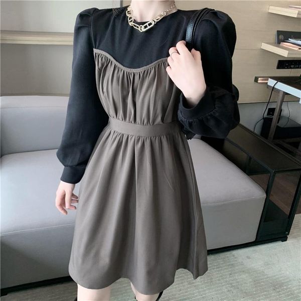 casual dresses 2021 autumn chic fold stitching a-line waist round neck fashion slim long sleeve dress, Black;gray
casual dresses 2021 autumn chic fold stitching a-line waist round neck fashion slim long sleeve dress, Black;gray