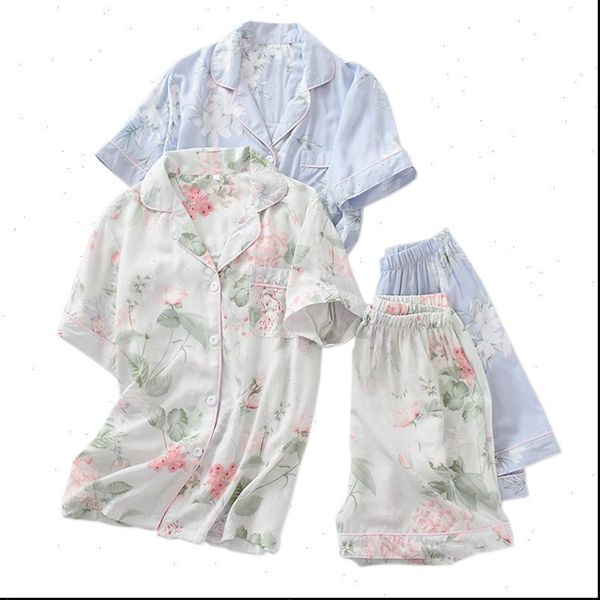 summer viscose shorts pajamas women sleepwear sets japanese floral short sleeve, Black;red 
summer viscose shorts pajamas women sleepwear sets japanese floral short sleeve, Black;red