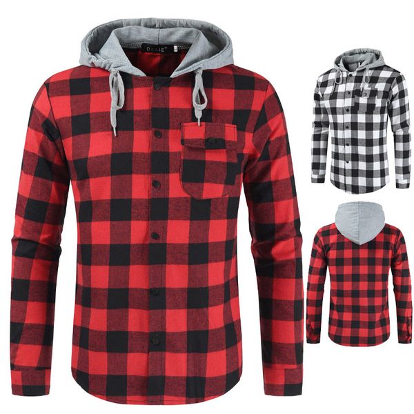 men's long sleeve shirt autumn hooded fashion plaid stripe casual 2-color top, White;black
men's long sleeve shirt autumn hooded fashion plaid stripe casual 2-color top, White;black