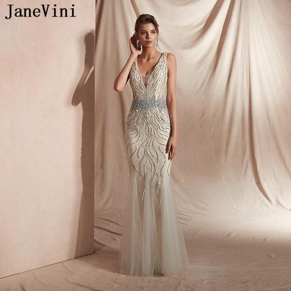 party dresses janevini luxury beading long evening for women deep v neck mermaid sleeveless floor length lace formal gows, White;black
party dresses janevini luxury beading long evening for women deep v neck mermaid sleeveless floor length lace formal gows, White;black