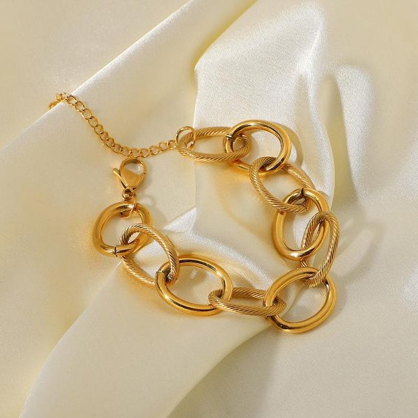 link, chain 18k gold plated stainless steel link bracelet thick oval cable loop manual waterproof jewelry, Black
link, chain 18k gold plated stainless steel link bracelet thick oval cable loop manual waterproof jewelry, Black