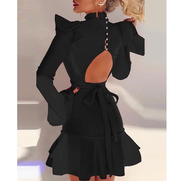 casual dresses wepbel solid color high waist ruffled backless dress women long sleeve lace up mini a-line slim fits, Black;gray
casual dresses wepbel solid color high waist ruffled backless dress women long sleeve lace up mini a-line slim fits, Black;gray