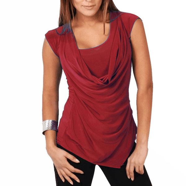 solid color plus size women t shirts ruched sleeveless tunic drape cowl front shirt wholesale, White
solid color plus size women t shirts ruched sleeveless tunic drape cowl front shirt wholesale, White