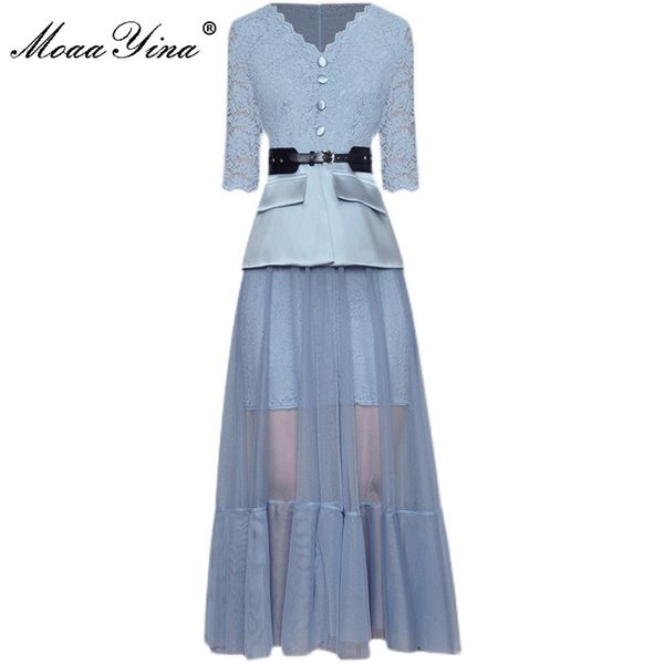 fashion designer summer blue mesh long dress women's v-neck half sleeve belt lace splicing elegant party vestidos 210524, Black;gray
fashion designer summer blue mesh long dress women's v-neck half sleeve belt lace splicing elegant party vestidos 210524, Black;gray