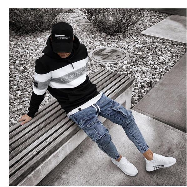 men's jeans men high elastic skinny biker slim denim multi-pocket zipper pencil pants casual hip hop cargo, Blue
men's jeans men high elastic skinny biker slim denim multi-pocket zipper pencil pants casual hip hop cargo, Blue