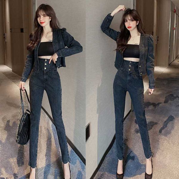 spring autumn fashion casual women long-sleeved denim jacket + high-waist pants two-piece sets 210531, White
spring autumn fashion casual women long-sleeved denim jacket + high-waist pants two-piece sets 210531, White