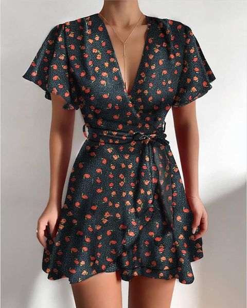 casual dresses stylish trendy solid color/floral printed mini dress summer wild short sleeve v-neck waist lace-up ruffle hem, Black;gray
casual dresses stylish trendy solid color/floral printed mini dress summer wild short sleeve v-neck waist lace-up ruffle hem, Black;gray