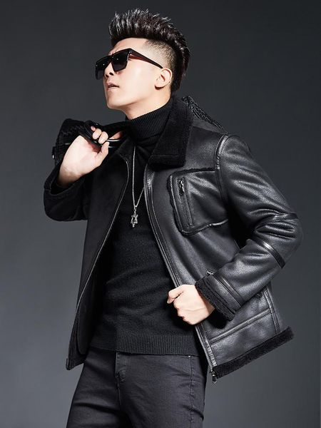 men's leather & faux genuine jacket men autumn winter sheepskin coat motorcycle 100% wool lining plus size 2021 17357 kj4025, Black
men's leather & faux genuine jacket men autumn winter sheepskin coat motorcycle 100% wool lining plus size 2021 17357 kj4025, Black