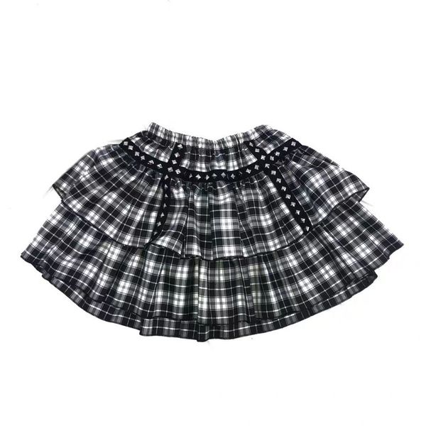 gothic women skirt white black plaid short s rivet punk style double layer high waist ball gown mini female 210708
gothic women skirt white black plaid short s rivet punk style double layer high waist ball gown mini female 210708
