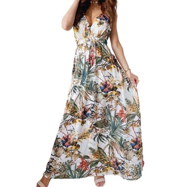 women's swimwear lady v-neck dress summer floral print sleeveless drawstring waistband women long beach wear plus size, White;black
women's swimwear lady v-neck dress summer floral print sleeveless drawstring waistband women long beach wear plus size, White;black