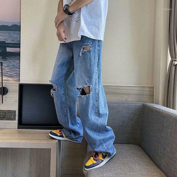 men's jeans ripped hip-hop straight-leg korean casual fashion loose streetwear wide-leg men, Blue
men's jeans ripped hip-hop straight-leg korean casual fashion loose streetwear wide-leg men, Blue
