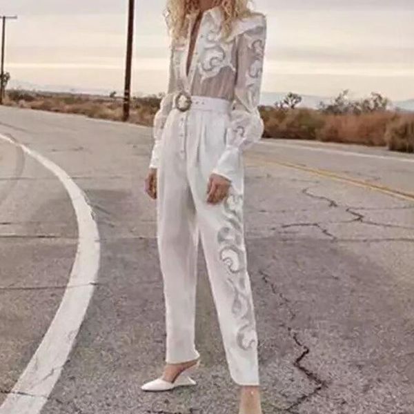 women's jumpsuits & rompers 2021 cotton white lace elegant turn-down collar exquisite embroidered blouse waist belt pants overall jumps, Black;white
women's jumpsuits & rompers 2021 cotton white lace elegant turn-down collar exquisite embroidered blouse waist belt pants overall jumps, Black;white