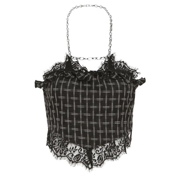 women's tanks & camis summer women chain halter crop black plaid print sleeveless backless lace trim patchwork slim fit nightclub, White
women's tanks & camis summer women chain halter crop black plaid print sleeveless backless lace trim patchwork slim fit nightclub, White