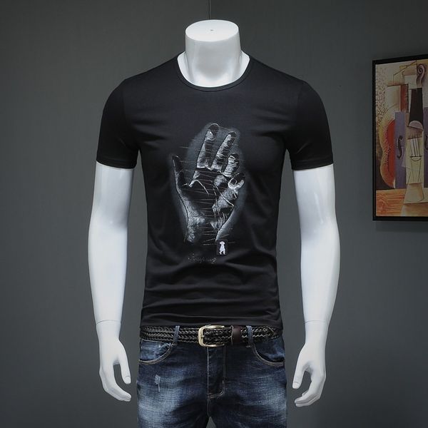 t shirt men's mercerized cotton short sleeve personalized palm print round neck youth undergarment, White;black
t shirt men's mercerized cotton short sleeve personalized palm print round neck youth undergarment, White;black