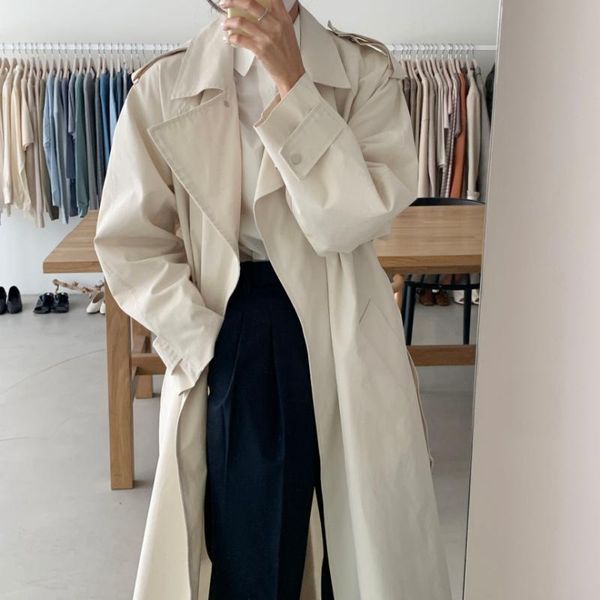 women's trench coats elegant lapel oversized women chic long sleeve loose belted sashes female solid windbreaker 2021 autumn winter tr7, Tan;black 
women's trench coats elegant lapel oversized women chic long sleeve loose belted sashes female solid windbreaker 2021 autumn winter tr7, Tan;black