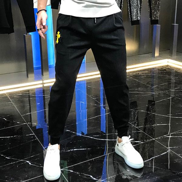 men's autumn fashion pants personalized badge elastic versatile small leg lace up casual slim fit solid color trend, Black
men's autumn fashion pants personalized badge elastic versatile small leg lace up casual slim fit solid color trend, Black