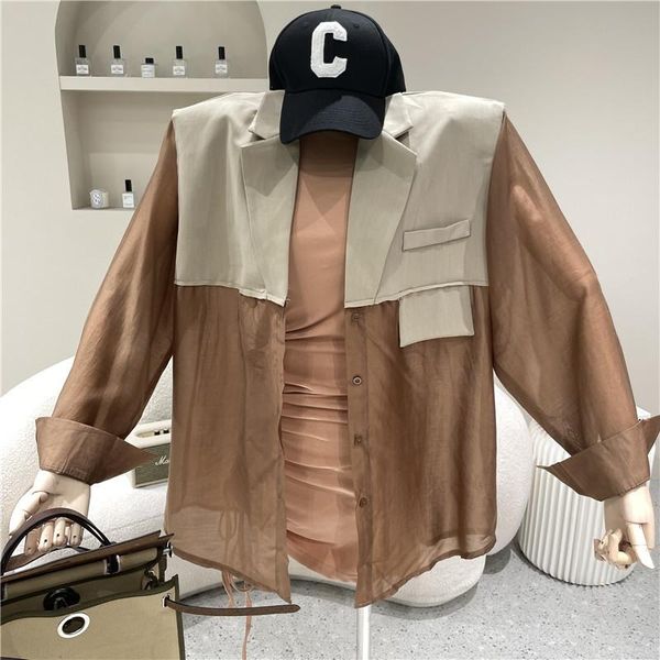 women's blouses & shirts niche design summer 2021 medium length long sleeve loose shoulder pad splicing casual versatile shirt sunscree, White
women's blouses & shirts niche design summer 2021 medium length long sleeve loose shoulder pad splicing casual versatile shirt sunscree, White