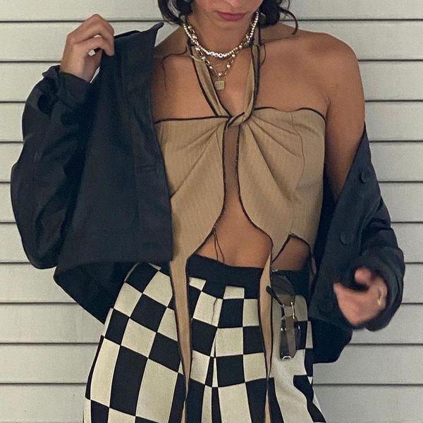 women's tanks & camis fairy grungy halter tank slimming style sling belt solid color one word shoulder midriff woman t-shirt 90s haraj, White
women's tanks & camis fairy grungy halter tank slimming style sling belt solid color one word shoulder midriff woman t-shirt 90s haraj, White