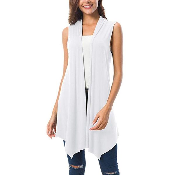 women's blouses & shirts sleeveless blouse draped open front cardigan vest asymmetric hem long vests casual blusas camisas de mujer, White
women's blouses & shirts sleeveless blouse draped open front cardigan vest asymmetric hem long vests casual blusas camisas de mujer, White