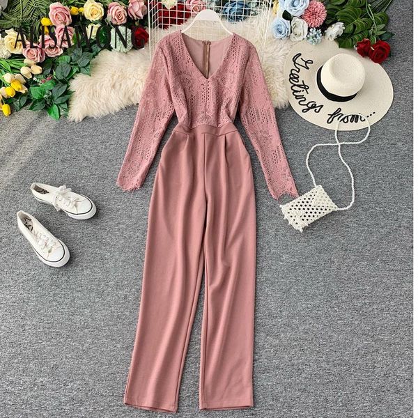 women's jumpsuits & rompers korean women long sleeve v neck lace playsuits 2021 fashion wide leg pants autumn elegant ladies high waist, Black;white
women's jumpsuits & rompers korean women long sleeve v neck lace playsuits 2021 fashion wide leg pants autumn elegant ladies high waist, Black;white