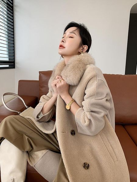 women's wool & blends double sided cashmere coat middle and long knee thickened 2021 autumn winter fur collar high-end, Black
women's wool & blends double sided cashmere coat middle and long knee thickened 2021 autumn winter fur collar high-end, Black