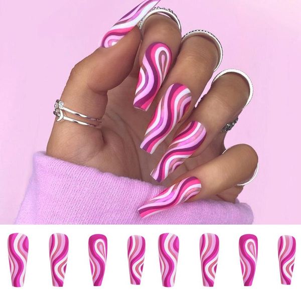 false nails 24pcs wave pattern simple detachable wearable full cover fake tips manicure accessories diy nail decor, Red;gold 
false nails 24pcs wave pattern simple detachable wearable full cover fake tips manicure accessories diy nail decor, Red;gold