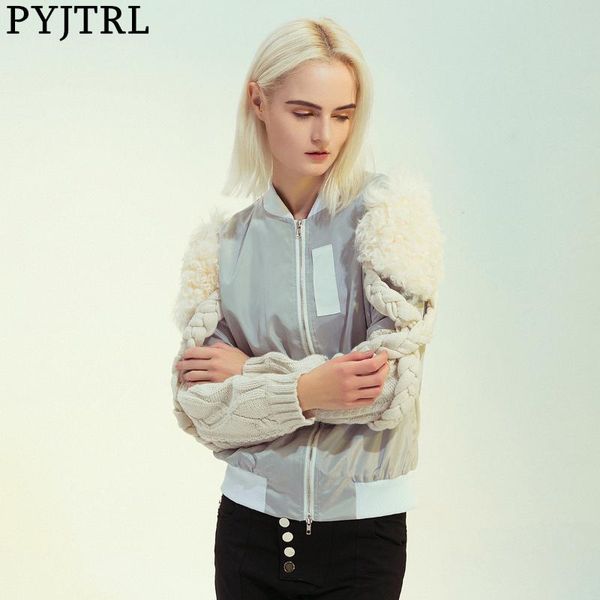 women's jackets pyjtrl quality women autumn winter personalized handsome spliced woven knitting jacket lambswool shoulder coat baseball, Black;brown
women's jackets pyjtrl quality women autumn winter personalized handsome spliced woven knitting jacket lambswool shoulder coat baseball, Black;brown