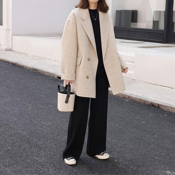 women's wool & blends trench coat winter korea style solid fashion women long sleeve cardigan casual, Black
women's wool & blends trench coat winter korea style solid fashion women long sleeve cardigan casual, Black