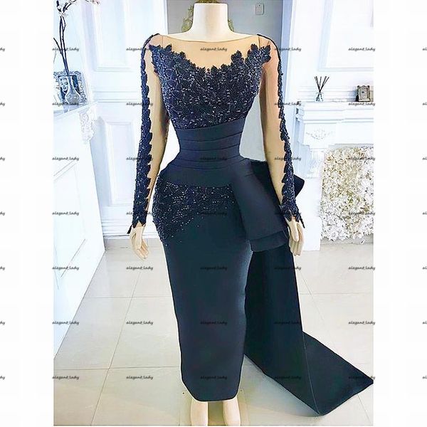 navy blue long sleeve prom formal dresses 2022 lace stain peplum side train arabic aso ebi lace african evening dress robes, Black
navy blue long sleeve prom formal dresses 2022 lace stain peplum side train arabic aso ebi lace african evening dress robes, Black
