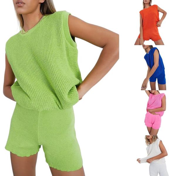women's tracksuits 2pcs suit solid color summer polyester outfits adults loose round neck knit sleeveless shorts, Gray
women's tracksuits 2pcs suit solid color summer polyester outfits adults loose round neck knit sleeveless shorts, Gray