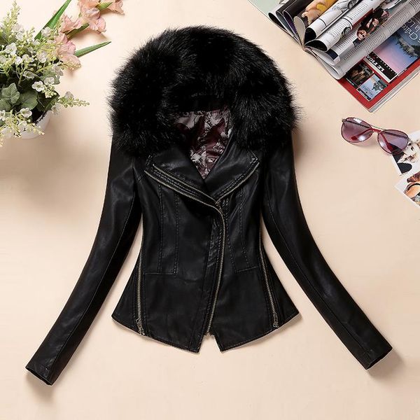 women's leather & faux 2021 fashion jacket short slim autumn winter fur collar jaqueta couro plus size hj402, Black
women's leather & faux 2021 fashion jacket short slim autumn winter fur collar jaqueta couro plus size hj402, Black