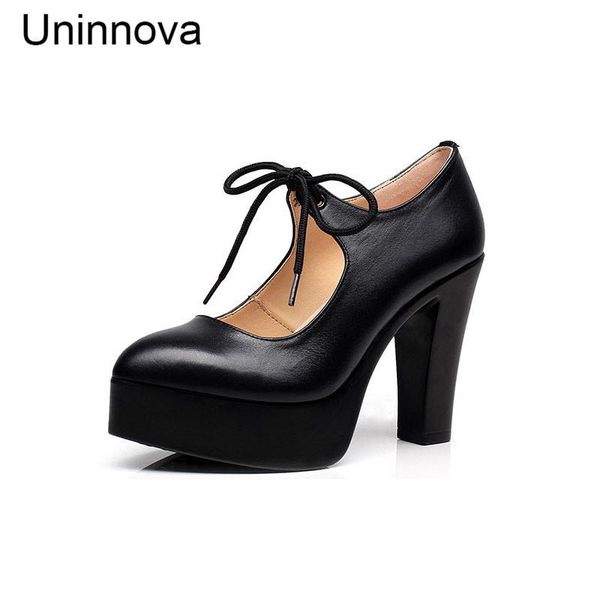 dress shoes uninnova sapato feminino women's split leather platform super high heels lace up shallow office lady pumps wp001, Black
dress shoes uninnova sapato feminino women's split leather platform super high heels lace up shallow office lady pumps wp001, Black