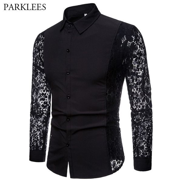 mens flower patchwork embroidery lace shirt fashion transparent dress shirts mens see trough club party event chemise 210522, White;black
mens flower patchwork embroidery lace shirt fashion transparent dress shirts mens see trough club party event chemise 210522, White;black