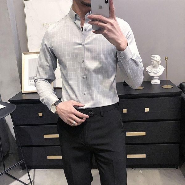 men's casual shirts 2021 spring mens business shirt plaid lattice slim fit men dress camisa social masculina hombre, White;black
men's casual shirts 2021 spring mens business shirt plaid lattice slim fit men dress camisa social masculina hombre, White;black