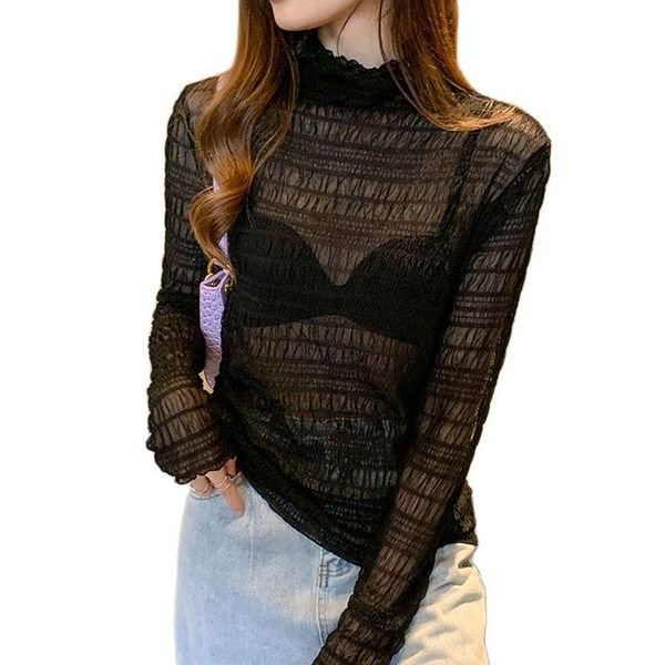 summer 2021 lace mesh transparent long sleeve t shirt women slim casual elegant turtleneck fashion bottoming clothes women's t-shirt, White
summer 2021 lace mesh transparent long sleeve t shirt women slim casual elegant turtleneck fashion bottoming clothes women's t-shirt, White