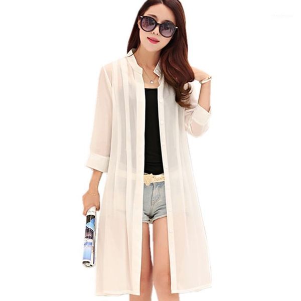 women summer coat print 3/4 sleeve retro loose long chiffon kimono cardigan blouse sunscreen clothing blusa social women's blouses & sh, White
women summer coat print 3/4 sleeve retro loose long chiffon kimono cardigan blouse sunscreen clothing blusa social women's blouses & sh, White