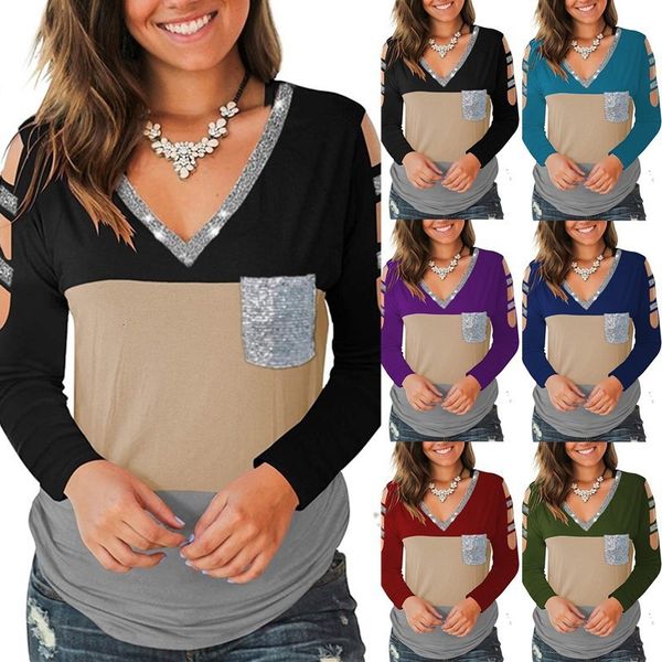 v neck patchwork sequin blouse autumn long sleeve hollow out women shirts fashion clourful casual loose ladies shirt blusas, White
v neck patchwork sequin blouse autumn long sleeve hollow out women shirts fashion clourful casual loose ladies shirt blusas, White