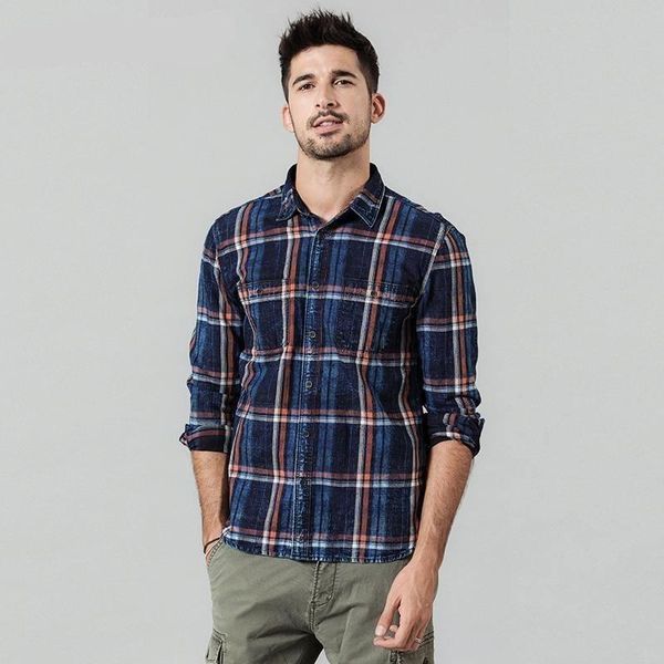 men's casual shirts spring vintage denim men plaid indigo washed plus size high quaity 100% cotton shirt, White;black
men's casual shirts spring vintage denim men plaid indigo washed plus size high quaity 100% cotton shirt, White;black