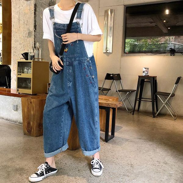 women's jeans high-waisted denim shorts embroidered loose jean suspenders and trousers, Blue
women's jeans high-waisted denim shorts embroidered loose jean suspenders and trousers, Blue