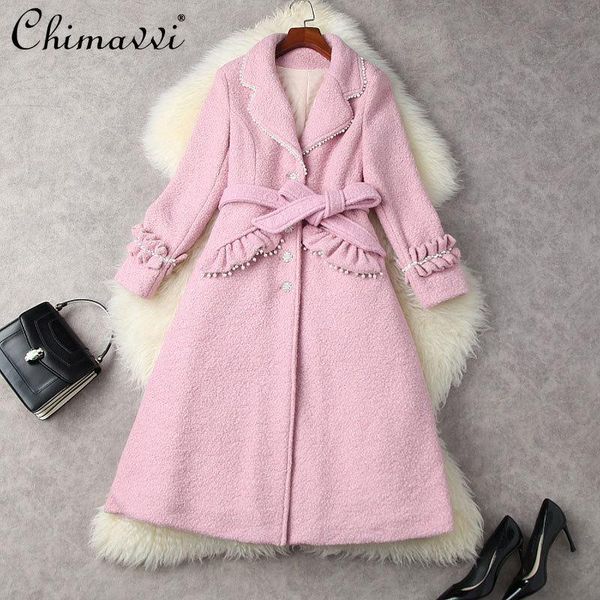women's wool & blends 2021 winter clothing high-end beaded suit collar thickened warm mid-length solid color coat sweet temperament, Black
women's wool & blends 2021 winter clothing high-end beaded suit collar thickened warm mid-length solid color coat sweet temperament, Black