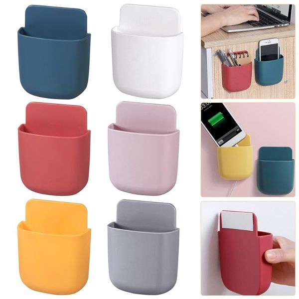 storage bags plastic wall remote holder self-adhesive organizer and box for bedroom office