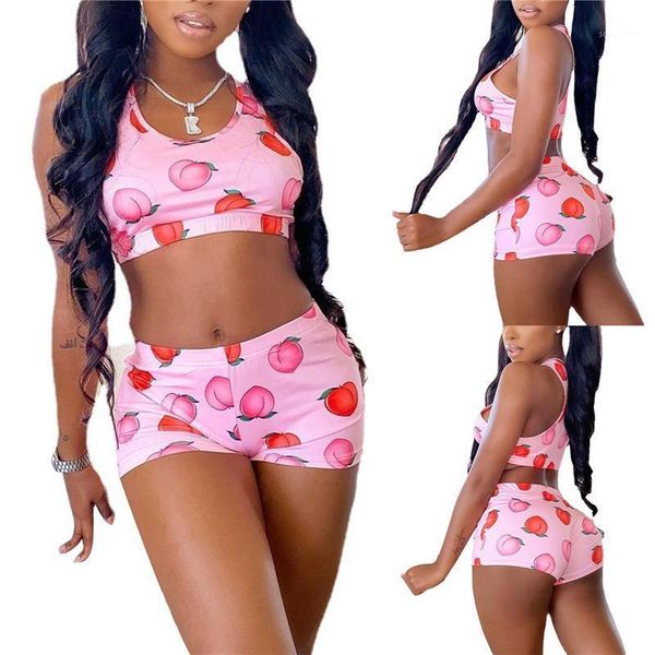 women's tracksuits 2pcs women close-fitting clothes set summer casual shorts sets pink peach printed pattern vest and elastic waist, Gray
women's tracksuits 2pcs women close-fitting clothes set summer casual shorts sets pink peach printed pattern vest and elastic waist, Gray