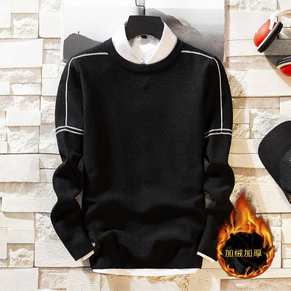 sweater knit autumn and winter men's plush thickened round neck pullover youth base wear 51, White;black
sweater knit autumn and winter men's plush thickened round neck pullover youth base wear 51, White;black