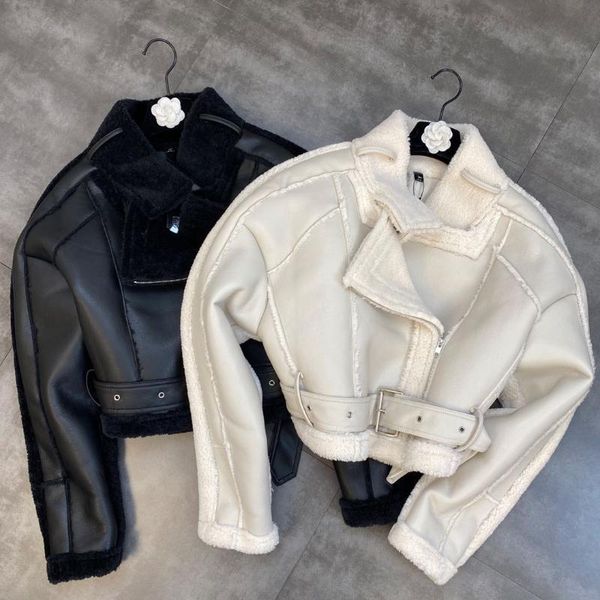 women's leather & faux high street est 2021 winter designer jacket zippers patchwork synthetic fur overcoat, Black
women's leather & faux high street est 2021 winter designer jacket zippers patchwork synthetic fur overcoat, Black