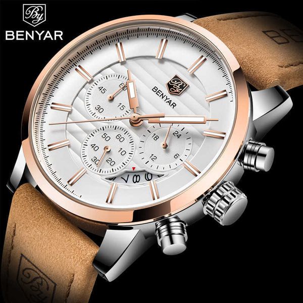 benyar brand casual fashion men quartz watch luxury military leather strap chronograph relogio masculino 210728, Slivery;brown
benyar brand casual fashion men quartz watch luxury military leather strap chronograph relogio masculino 210728, Slivery;brown