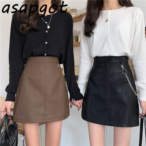korean chic autumn slim high waist black pu leather chain skirts women retro plus size khaki skirt faldas mujer
korean chic autumn slim high waist black pu leather chain skirts women retro plus size khaki skirt faldas mujer
