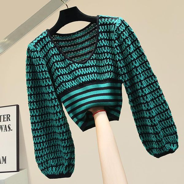 women's sweaters lantern sleeve pullovers 2021 autumn elegant striped v-neck long-sleeved slim waist knitted thin, White;black
women's sweaters lantern sleeve pullovers 2021 autumn elegant striped v-neck long-sleeved slim waist knitted thin, White;black
